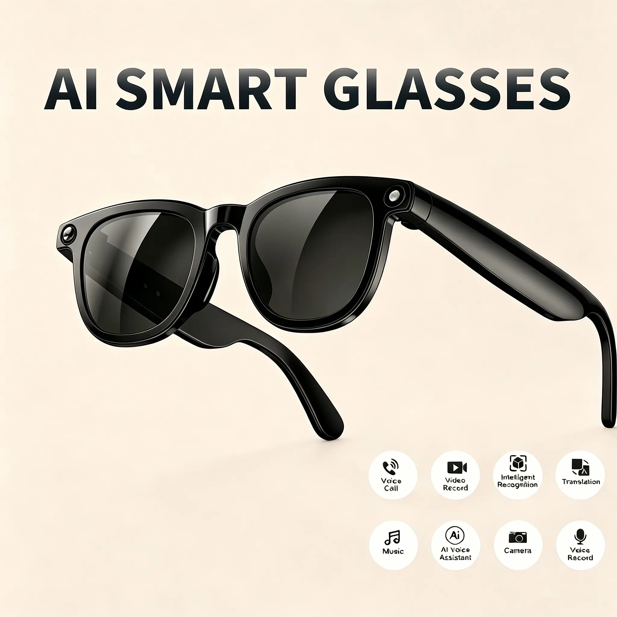 Ai Smart Glasses 2026cy01, 1080P HD Camera, Real-Time Translation, Bluetooth-compatible V5.3, Wi-Fi Transmission, Unisex, Outdoor Use, Video Recording