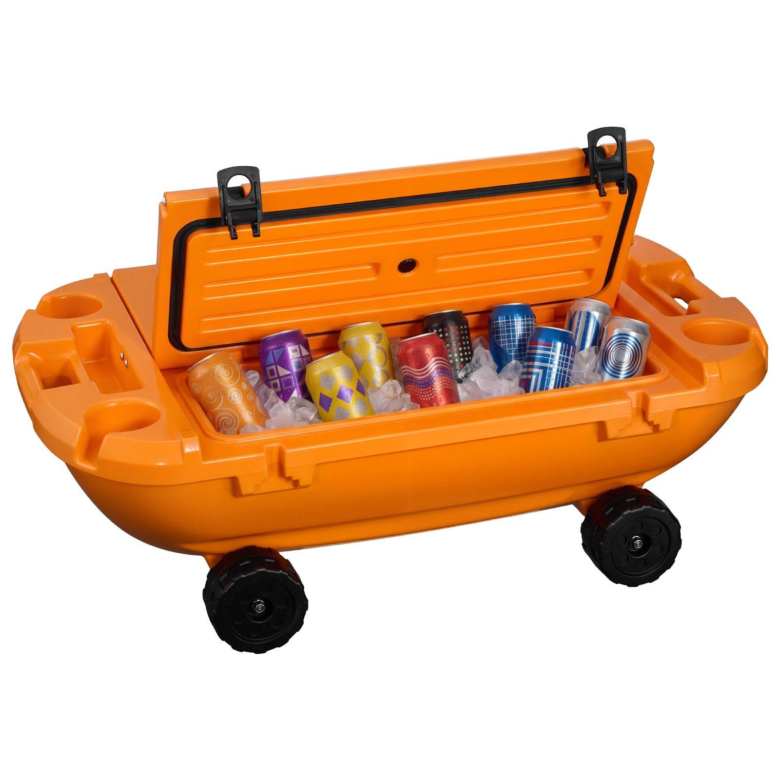 VEVOR Floating Cooler, 40 QT Floating Ice Chest with Dry Storage, Wheels & Tow Rope, Premium LLDPE Amphibious Drink Cooler for Water & Land, Cruise Stable on Lake, River, Pool, Beach, Kayak, Orange