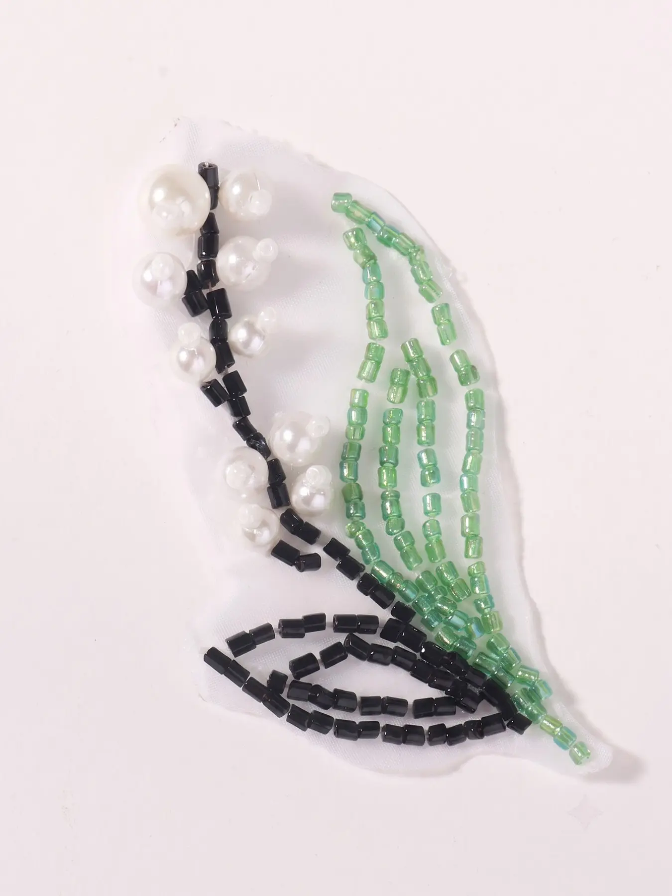 French Vintage Lily-Of-The-Valley Beaded Fabric Patch, Elegant Imitation Pearl Flower Applique, DIY Clothing Bag Decoration Material