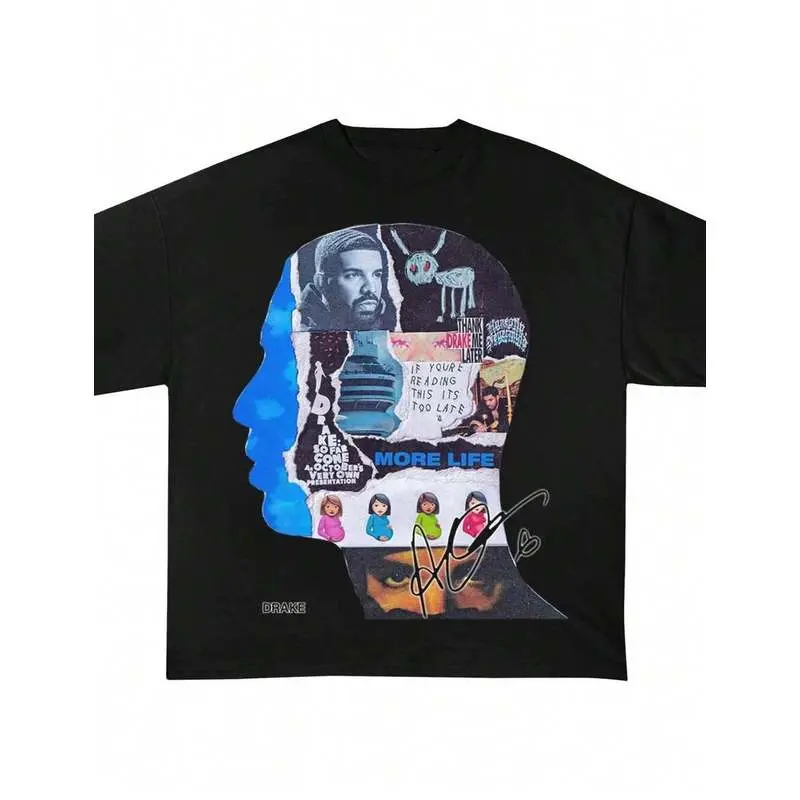 Everyday Drake Collage Graphic Print Crew Neck T-Shirt Sweatshirt Oversized Fit Design Details Short Sleeve Y2k Style Casual Wear Tops Plus Size Clothes Suitable For All Seasons Machine Wash Cold For Business Casual And Daily Casual Wear Usage Context