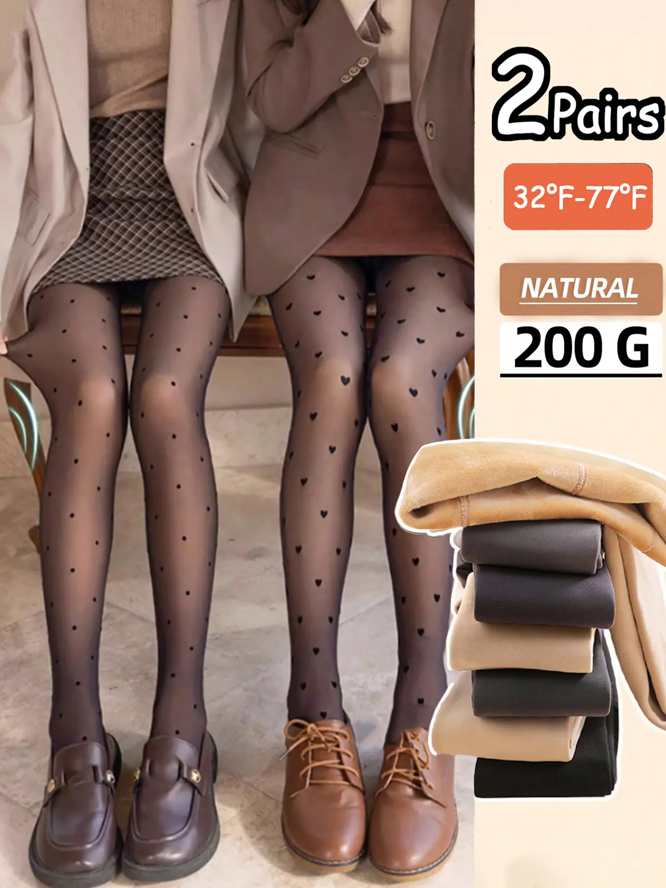 2-Pack Women's 200g Fleece Lined Sheer Polka Dot Stockings Tights, Warm Fall Winter Fashion, Slim-Fit All-Seasons Wear, Versatile, Stylish & Elegance