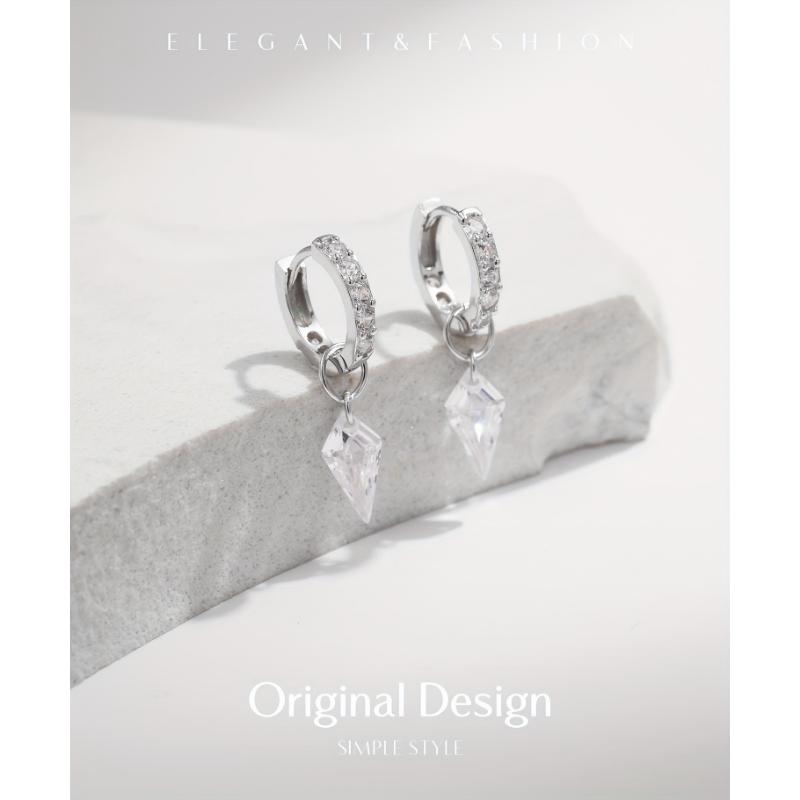 Elegant MODIAN 925 Sterling Silvery Hoop Earrings with Sparkling Cubic Zirconia Charm - Hypoallergenic, Perfect for Parties & Vacations