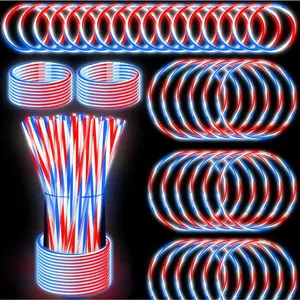 200 PCS 4th of July Glow Sticks Bulk with Connectors, Red White Blue 3 Colors In 1 Glow in The Dark Stick, Light Up Bracelets & Necklaces for Kids & Adults, USA Party Favor Suppliesfidget toys