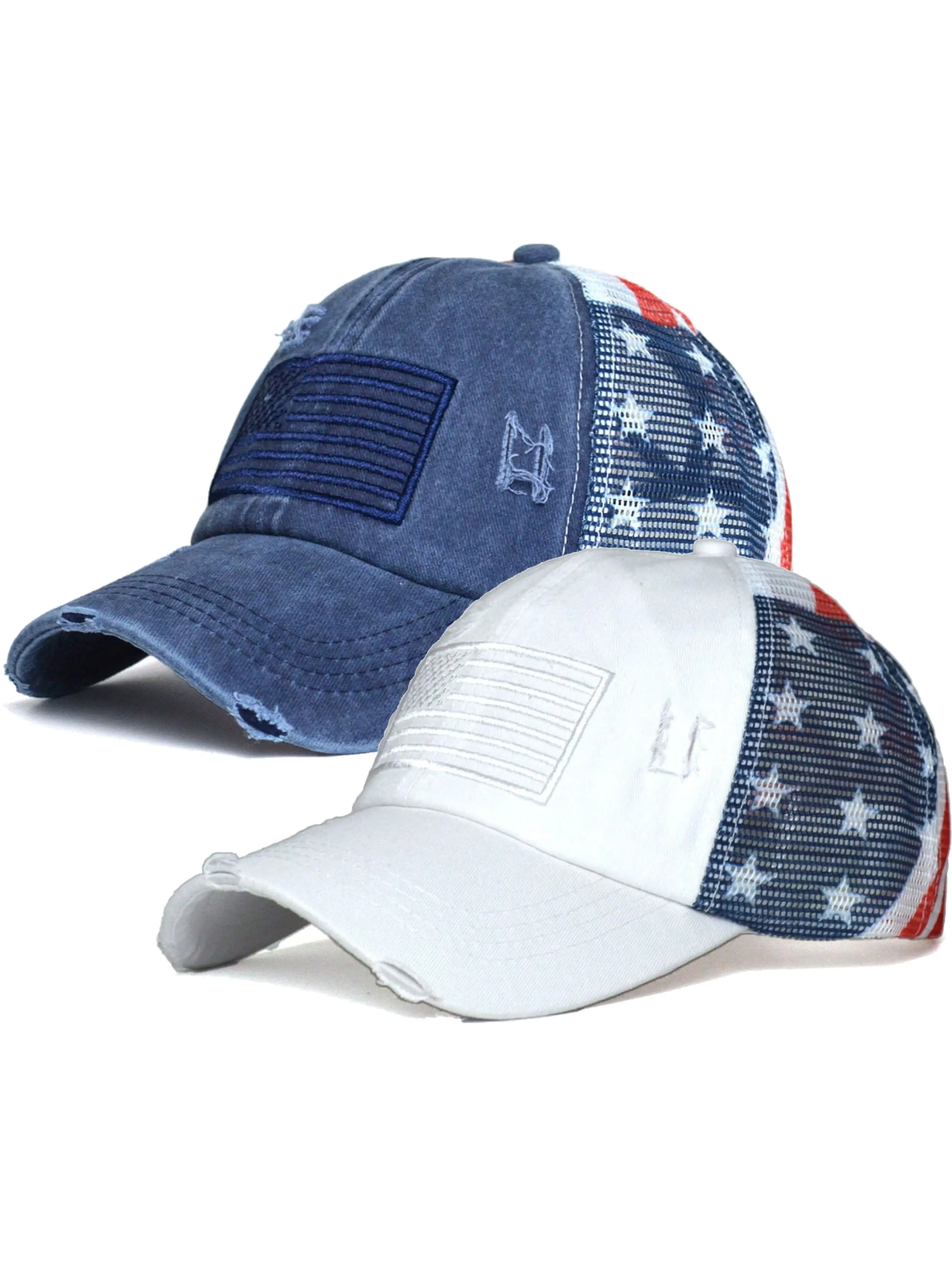 Two-Pack Usa Flag Embroidered Baseball Caps, Unisex Fashion Soft Crown Hats, Outdoor Sun Protection, Mesh Brim Truck Driver Hats