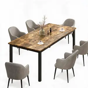 Modern Industrial Dining Table 70.9" with Faux Marble Top, Sturdy Metal Legs for 6-8 Seats, Spacious Kitchen Table for Home Office & Dining Room