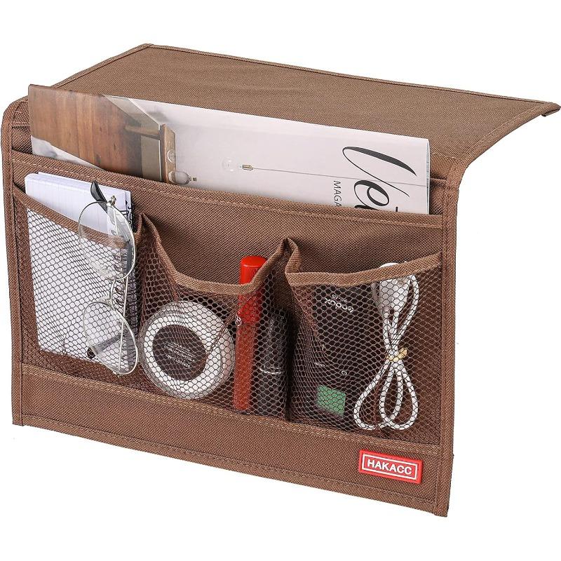Bedside Organizer Bedside Storage Caddy Organizer with Hanging Pocket Remote Holder for Bed Accessories Brown