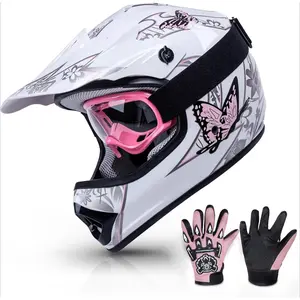 Kids Girls Motorcycle Motocross  Dirt Bike Helmet Youth Offroad Street  Helmet Gloves Goggles Dot Approved