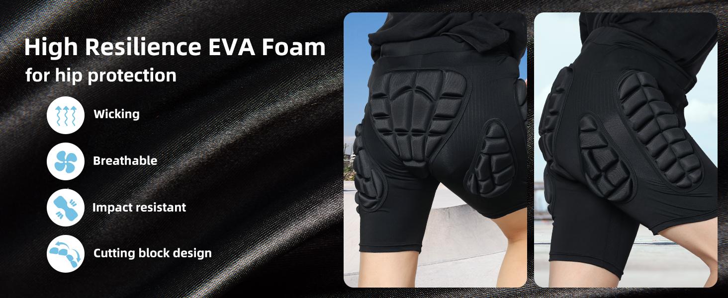 3D Hip Protection EVA Hip Pad Protective Thickened Shorts Anti-Collision Pad Impact Gear for Skiing Skating Snowboarding with 1.4cm EVA Foam Quick-Drying Breathable Fabric stomp pad snowboard ski jumper suit pants