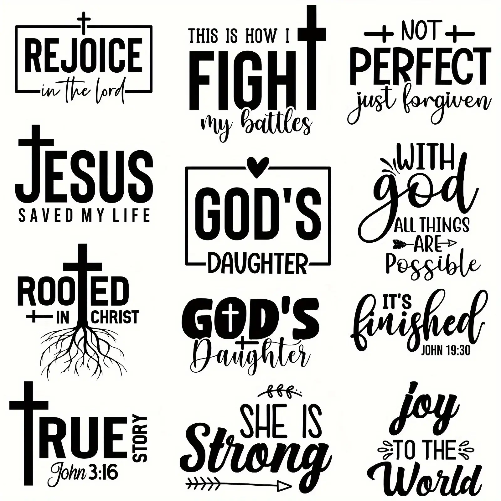 12 Piece Mini Cross Patch Set, A-Level God Image Heat Transfer Stickers, Letter Hot Press Stickers, DIY Clothes and Bags Decorations