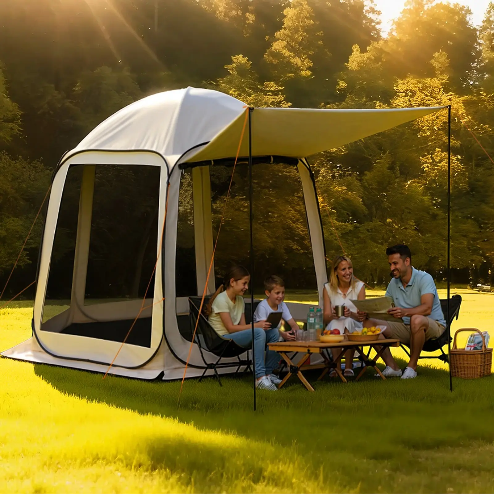 【DealsForYouDays】VEVOR Screen House Tent, 10x 9.2 ft, 4-8 Person Pop Up Screen Tent with Extended Awning, Portable Screened in Canopy with Carry Bag, Netting Sides, for Patio, Backyard, and Outdoor Activities, Beige