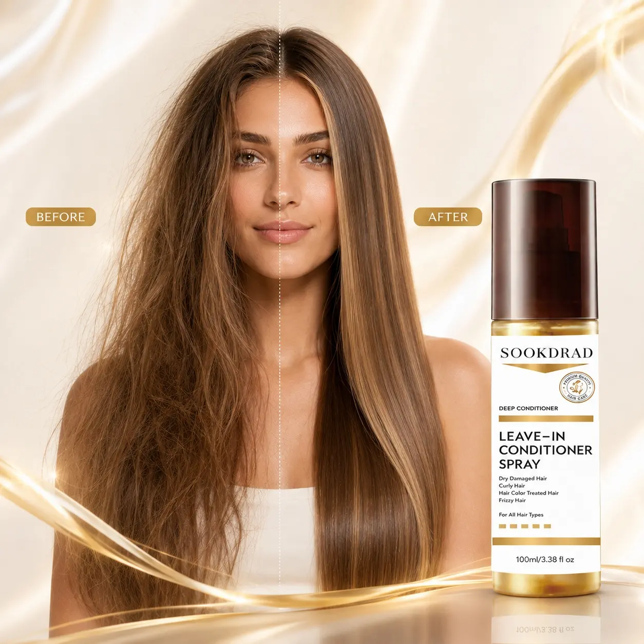 leave-in conditioner spray, deep conditioner, care for dry damaged hair, care for curly hair, care for color treated hair, care for frizzy hair, suitable for all hair types, 100ml/3.38 fl oz