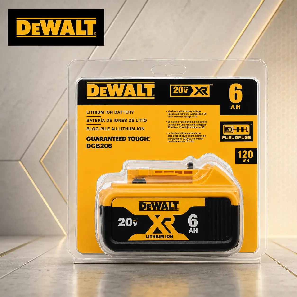 Rechargeable DeWalt DCB206 20V MAX XR 6.0Ah Lithium-Ion Replacement Power Tool Battery, Large Capacity Long Runtime, Compatible with DeWalt 20V Cordless Tools, Drills, Angle Grinders, Blowers, Impact Wrenches, Shock Resistant Heavy Duty   packsingle