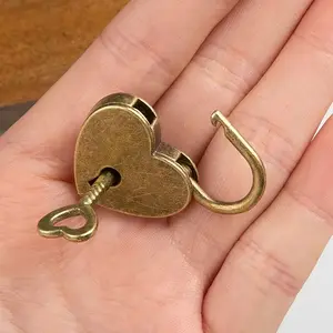 2 Set of Vintage-Colored Heart-Shaped Mini Locks, Padlocks Drawer Lock Heads Lock Hardware Door Locks Student Dormitory Cabinet Small Size Home Backpack Lock Buckles