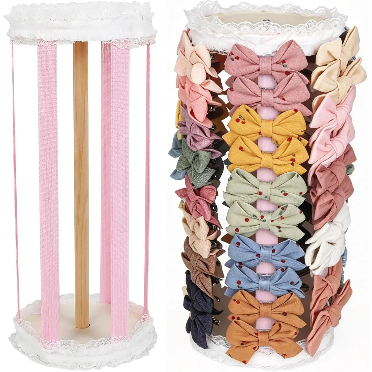 Hair Bow Organizer for Girls, 360° Display Bow Hair Clips Holder | Lace Trim Hair Clips Organizer Stand, Hair Accessories Organizer Rack for  Women,  Room Decor(12.6x5.5 Inch, )