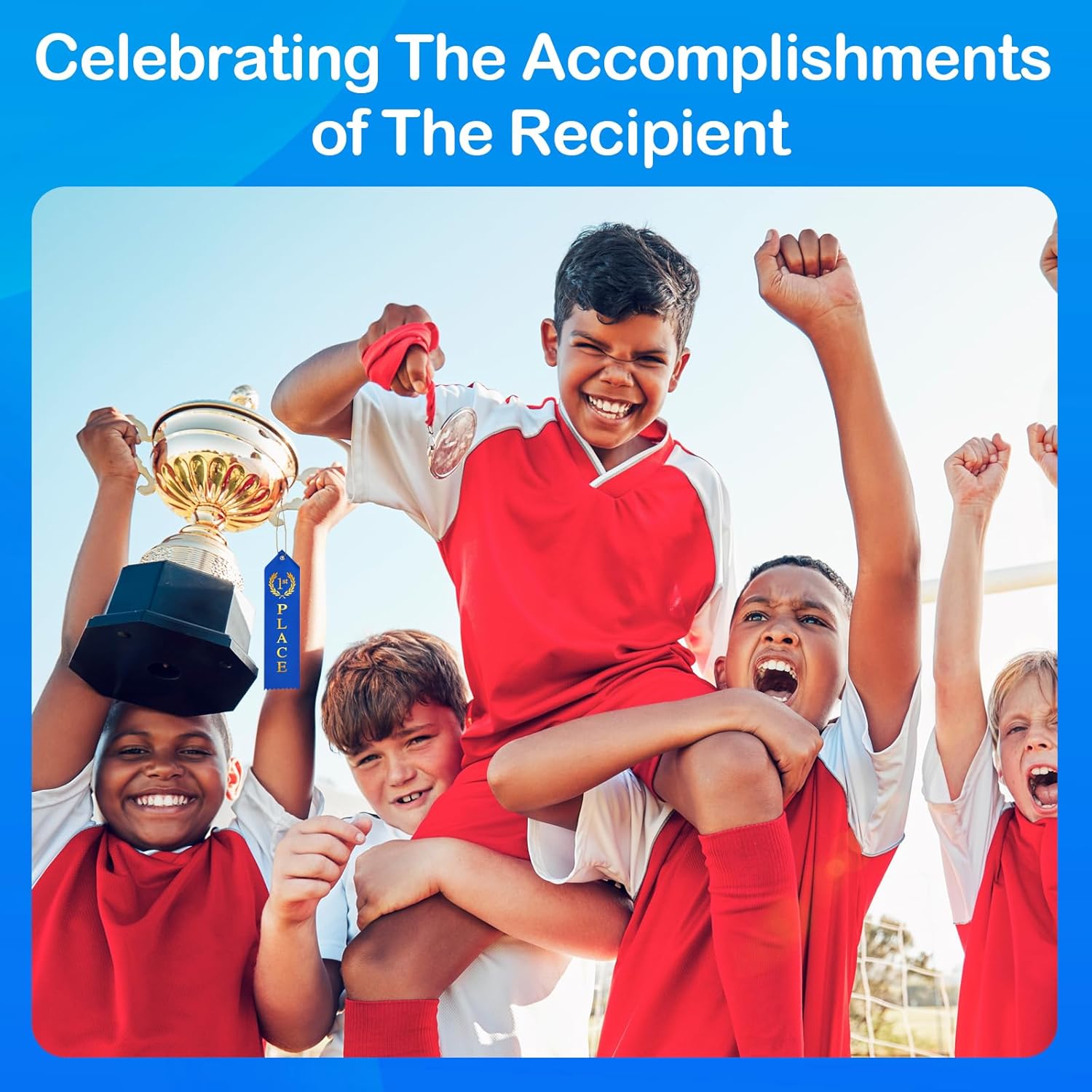 Award Ribbons, Medal Ribbons for 1st, 2nd, 3rd Place, Event Card & Rope Included, Perfect for Competitions, Sports Events, School Challenges, Vibrant Blue, Red, and White