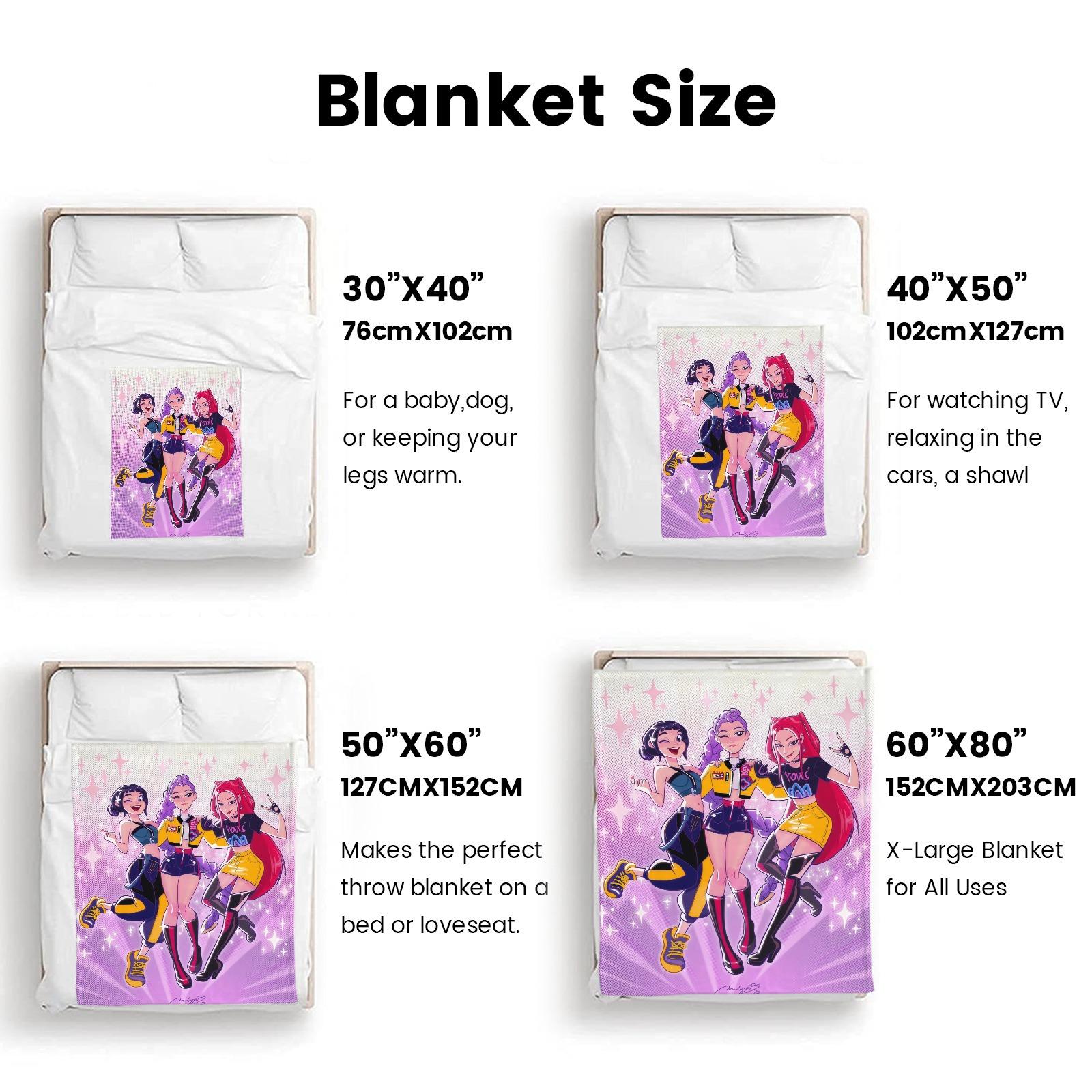 K-Pop Devil Hunter Anime Print Blanket, Soft and Comfortable Flannel Plush Blanket, Suitable for Home, Office, Camping, Sofa, Bed, Netflix Fan Gift, Warm Nap Blanket.