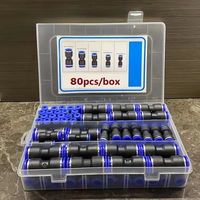 Quick-Connect Air Hose Pipe Fittings Kit, 80-Piece/Box Universal Thread Leak-Resistant Fittings for 5/32, 1/4, 5/16, 3/8 and 1/2 inch Tubes, Easy Installation, Air Hose Connector # GLOBAL PICKS