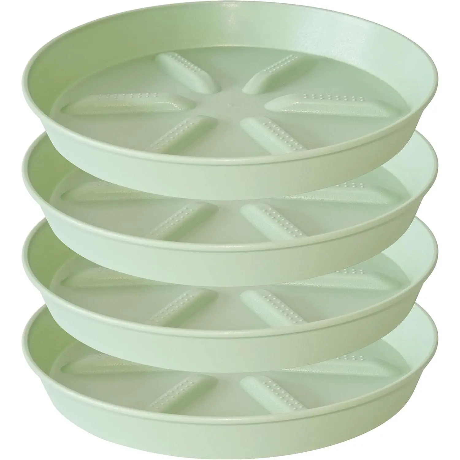 Thick Heavy Duty Raised Center Drip Tray with Drainage Holes - 6 Inch, 4 Pack Stacked Pack, Multi-Size Fit for 8/10/12/14/17 Inch Planters, Deck Protection, Prevents Leaks for Indoor & Outdoor Use