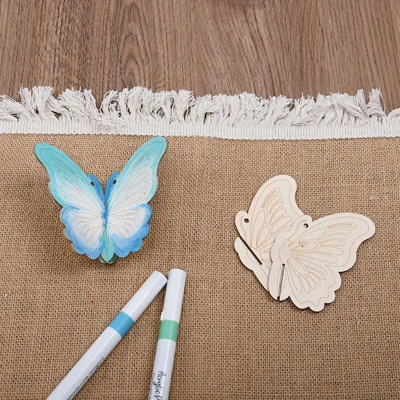 32counts/16sets Double-Sided Engraved Wooden Butterfly 3D Hanging Crafts, No-Glue Snap-On Interlocking DIY Kit, Blank Unpainted Smooth Wood Slices, Dual-Purpose for Hand-Painting & Creative Decor, Suitable for Home Styling, Hangings & Manual Crafting