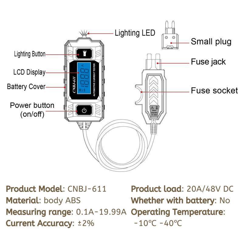 Automotive Circuit Fault Probe Tester, 20A 48V-High-Precision Current Tester, 2-in-1 Wire Tracer Short Finder, Car Relay Fuse Checker with LED Display & Front Light