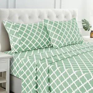 LUX  Quatrefoil Cal King Sheet Set - 4 Piece-Soft Microfiber Bed Sheets with Flat Sheet, 16 Inches Deep Fitted Sheet & Pillowcases, Breathable, Bedroom Decor, Oeko-TEX - Sage
