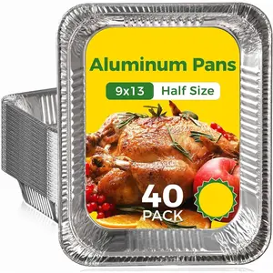 30/40-Pack Aluminum Foil Pan Disposable 9x13 Baking & Serving Tray - Durable Half-Size Oven & Buffet Tin Foil Pan - Extra Thick Foil Pans for Heating, Roasting, Cooking, Food Storage