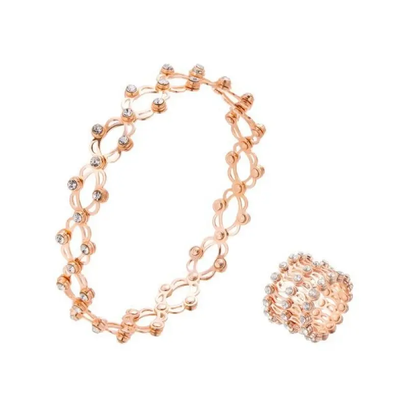 Expandable Magic Ring Bracelet 2 in 1 Convertible Zircon Ring Turns Into Bracelet for Women Rose gold telescopic ring