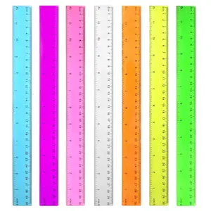7 Pack 12 Inch Clear Plastic Rulers, Assorted Colors, Dual Scale with Centimeters, Millimeters and Inches for Kids, Students, School & Office Use