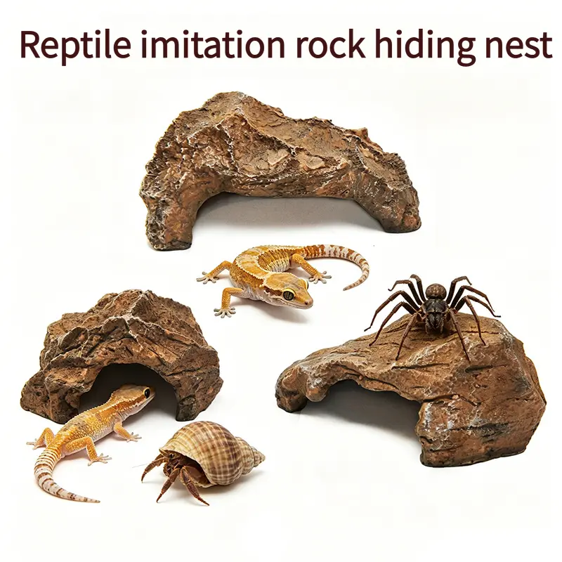 Resin Cave-Shape Reptile & Amphibian Shelter - Basking Platform for Geckos, Turtles & More - Aquarium Fish Tank Landscaping Supplies