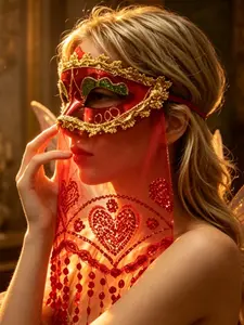 1 trendy and fashionable Halloween belly dance performance prop mask, veil, tassel sequins makeup, role-playing mask, suitable for women's performances, dances, half face bars, parties, eye masks, accessories