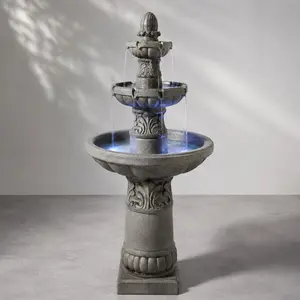 52-Inch 3-Tier Arch LED Waterfall Bubbler Fountain, Floor-Standing Resin, Indoor/Outdoor, Pump Included, ETL Certified, 120V