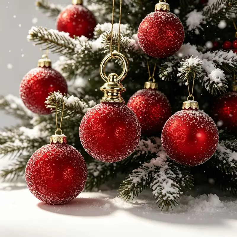 6-Pack Gold Ice Crystal Glitter Christmas Ornaments, Reusable Snow Texture, Hooks, Holiday Decorations, Party Hanging Decor
