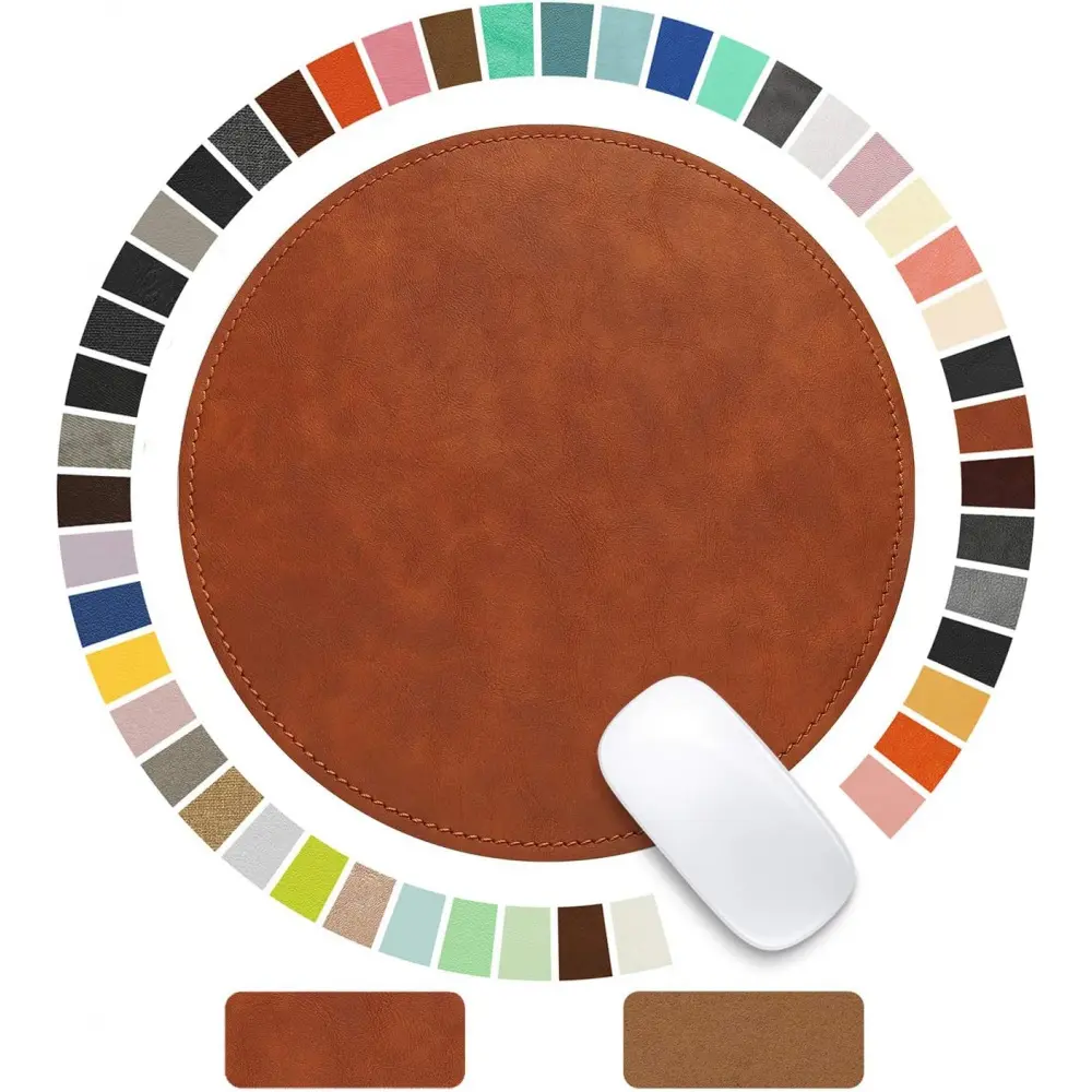 Mouse Pad,Round Mouse Pad,PU Mouse Pad,Leather Mouse Pad with Stitched Edge Micro-Fiber Base with Non-Slip Waterproof,Mouse Pad for Computers,Laptop,9 x 9 Inch (Caramel Brown)