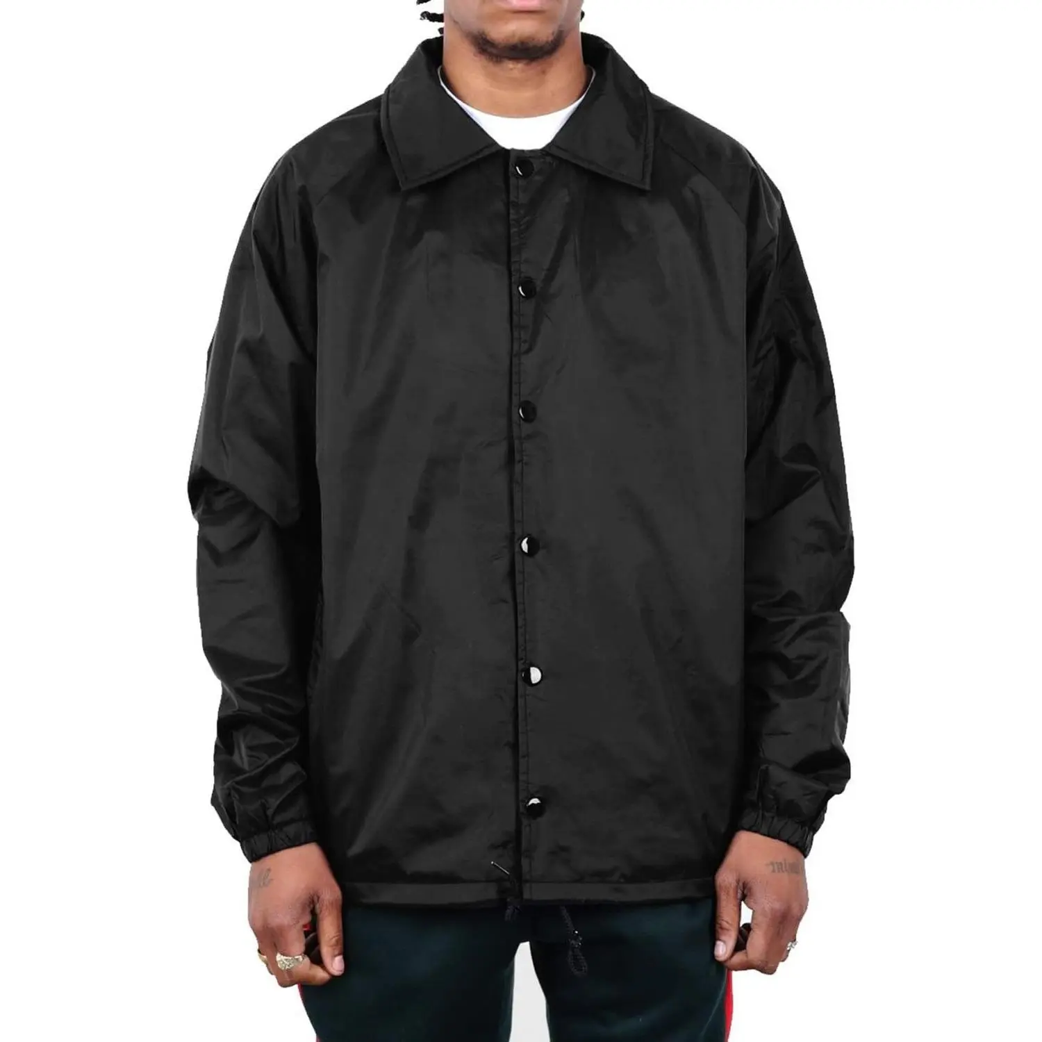 Men’s Coach Jacket – Classic Windbreaker Nylon Water Resistance Relaxed Fit Snaps Blank Coat