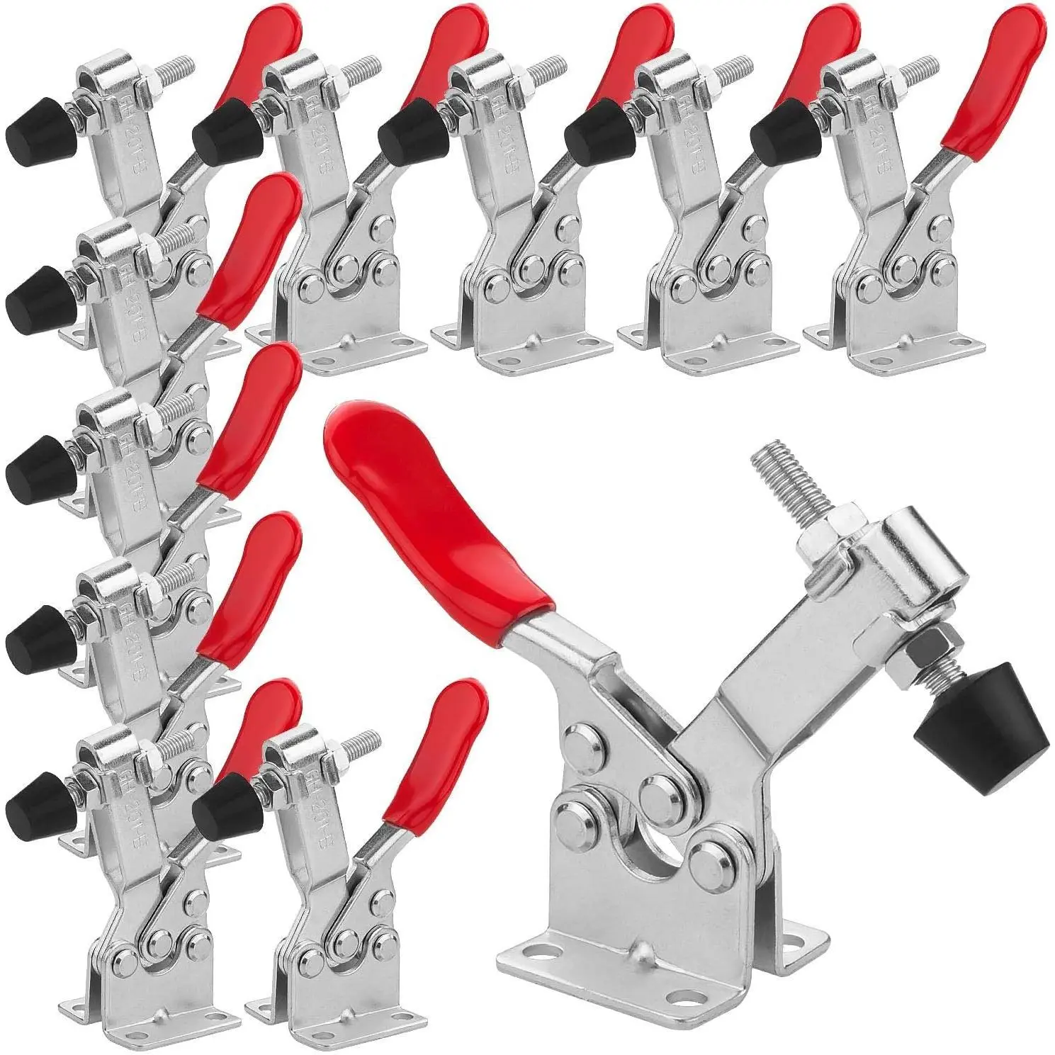 Adjustable Toggle Clamp 12 Pack 201-B Style Quick Release Toggle Latch Hold Down Clamp Antiskid Red Horizontal Clamps 360Lbs Holding Capacity Quick Release Woodworking Tool