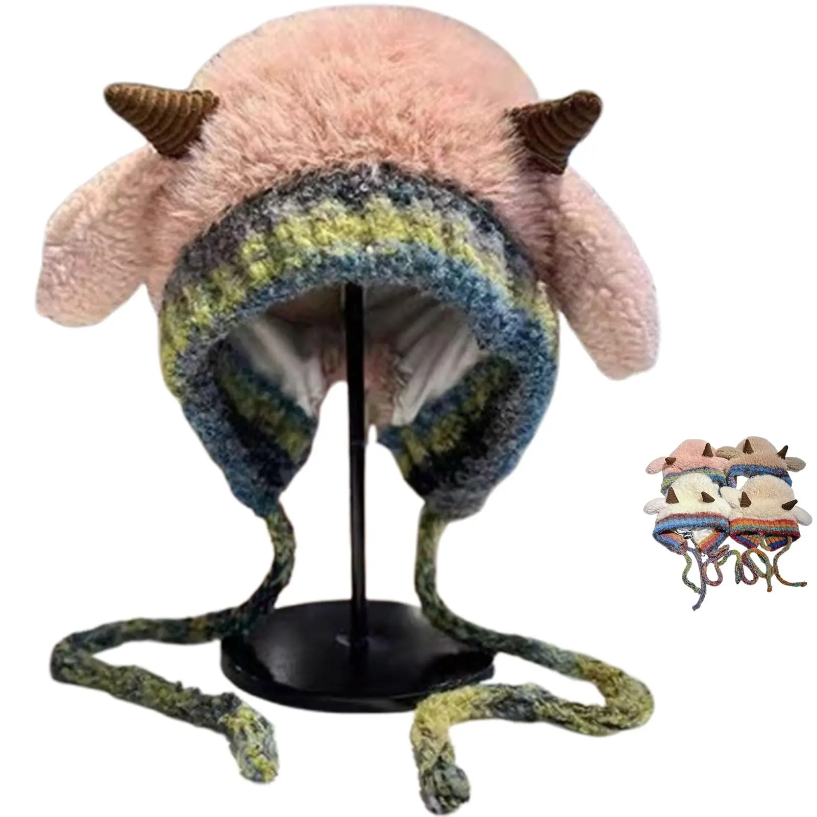 Women’s Elephant Thick Plush Knitted Beanie Hat - Female Cozy Look Soft Fabric Winter Cap with Ear Protection, Warm Stretch Fit Cold Weather Outdoor Travel/Snow Day Accessory & Holiday Gift