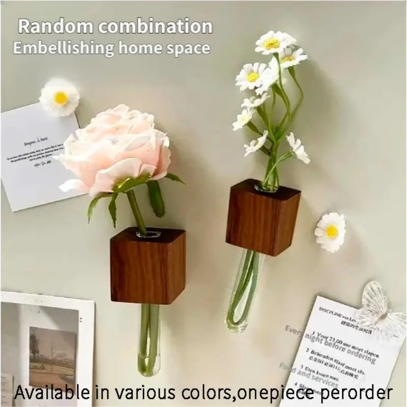 Minimalist No-Drill Magnetic Wooden Vase, Unique High-End Design, Perfect Gift for Friends, Enhances Home Ambiance