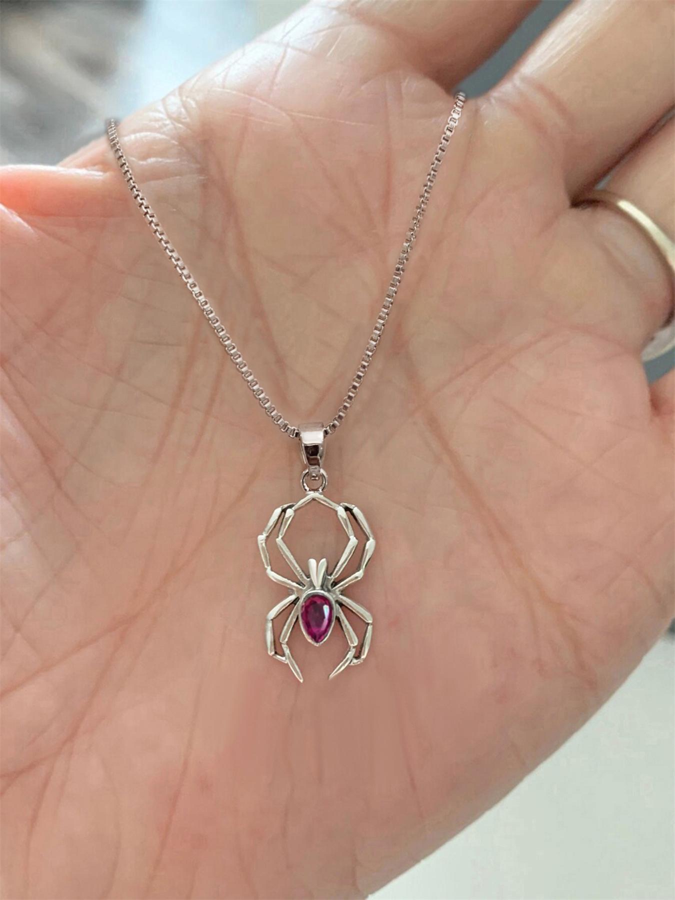 Spider Design Pendant Necklace for Women, Dainty Necklace, Minimalist Necklace, Dangling Charms Necklace, Clavicle Chain Matching Necklace for Party, Daily Decor, Trendy All-match & Exquisite Jewelry As Birthday Gift without Box, Gothic Witch Jewelry