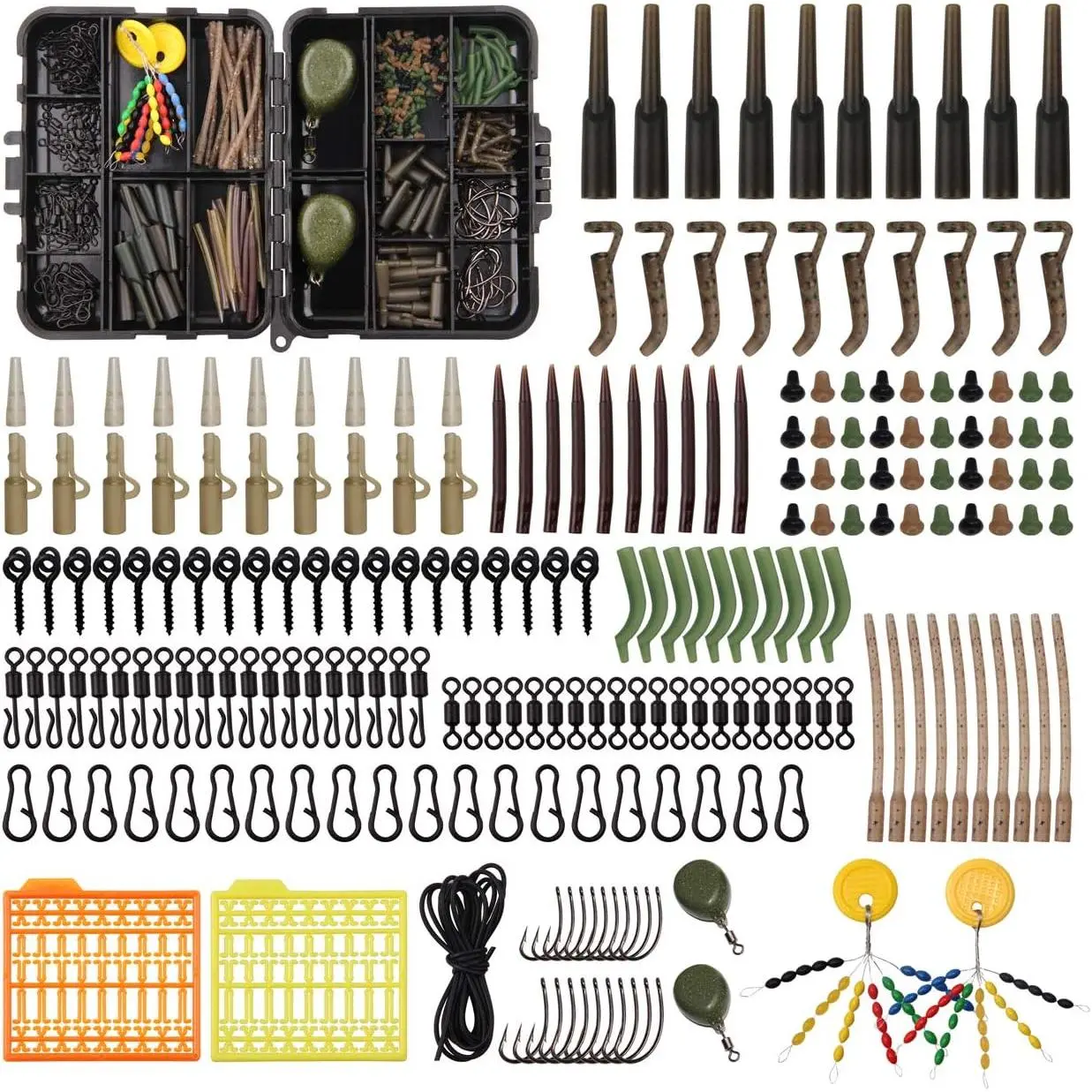 Carp Fishing Equipment 217 count Carp Fishing Terminal Tackle Kit with Box | Include Sinker Weights, Carp Hooks Swivels, Boilies, Various Carp Fishing Accessories