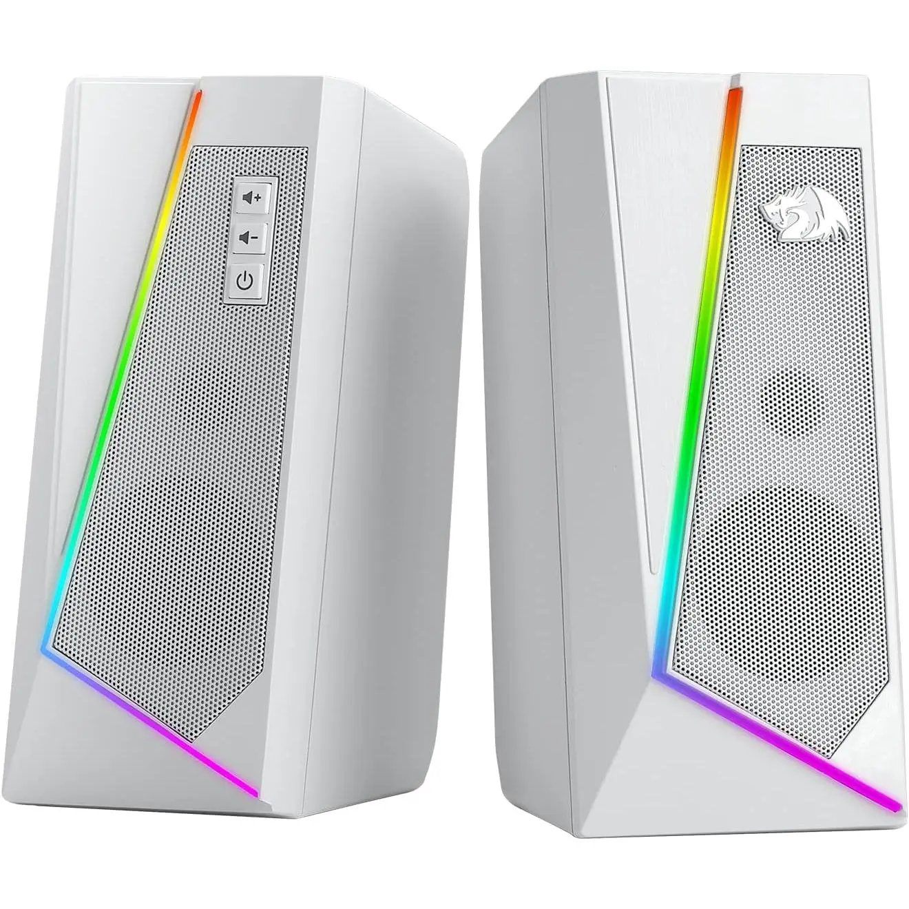 GS520 RGB Desktop Speakers, 2.0 Channel PC Computer Stereo Speaker with 6 Colorful LED Modes, Enhanced Sound and Easy-Access Volume Control, USB Powered w/ 3.5mm Cable, White