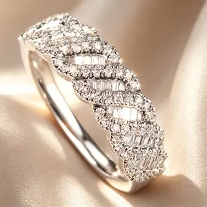 Sparkle Braided Baguette CZ Promise Ring for GF, Eternity Stack Band for Wedding Ring Sets, Women Jewelry As Substitute for Oval Engagement Ring & Radiant Cut Ring Engagement