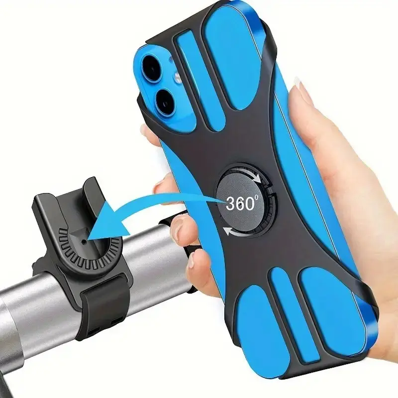 Bicycle Phone Mount for 4-7 Inch Phones, 360° Rotating Shockproof Non-Slip Handlebar Stand, Durable Abs GPS Holder with Metal Clamp