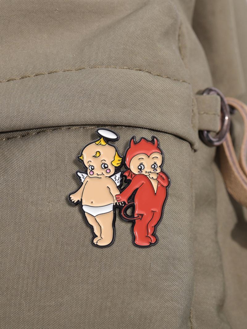 Cute Couple Design Brooch, Fashion Alloy Badge for Clothes, Creative Cartoon Angel & Devil Design Brooch, Fashion Accessories for Women & Men, Valentine's Day, Gift