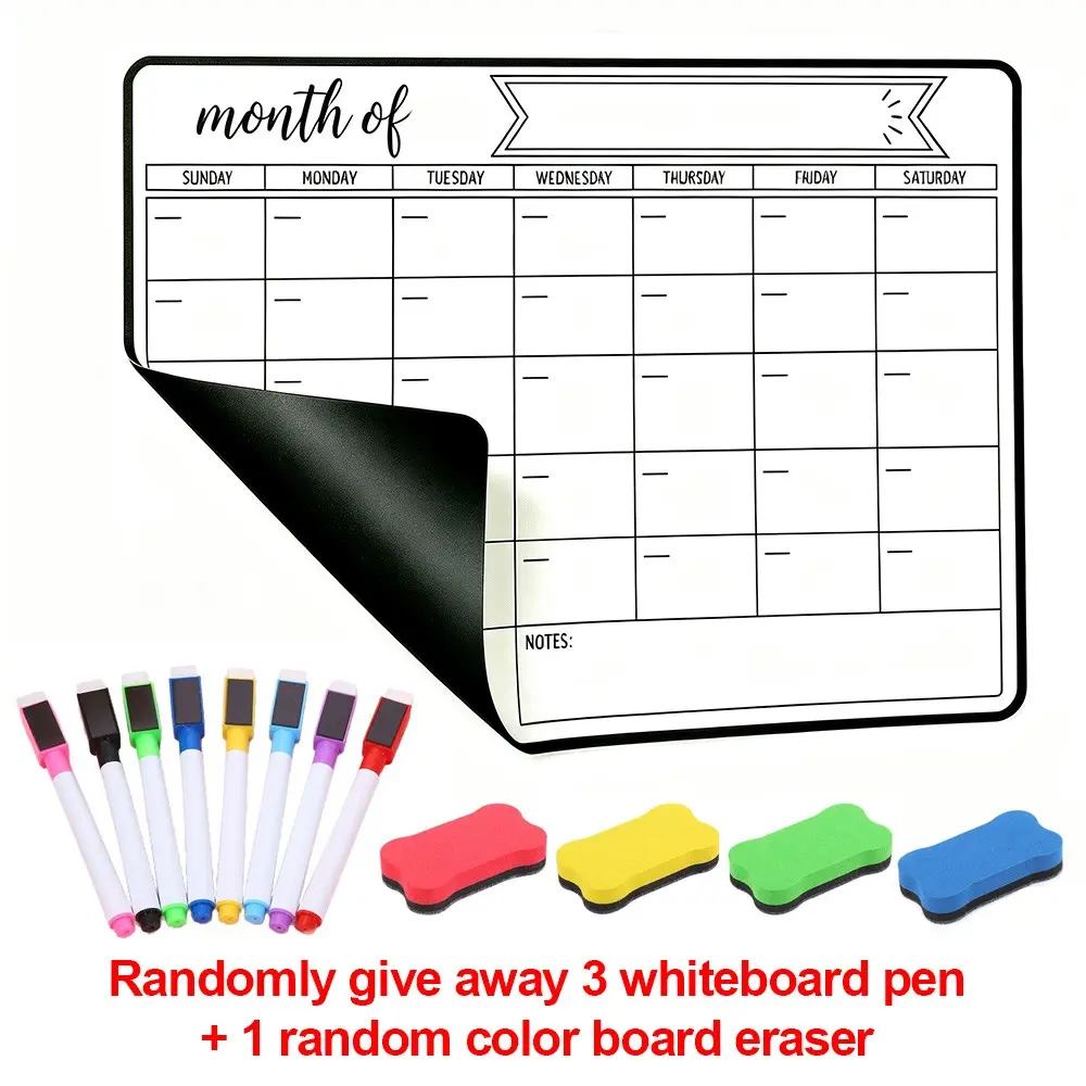 Magnetic Refrigerator Calendar, Includes 3 Colored Magnetic Pens + 1 Eraser, Reusable Monthly Planner, Weekly Dry-Erase Board, Task & Meal Planning, Perfect Christmas Gift, Magnetic Fridge Calendar, Dry Erase Calendar For Fridge