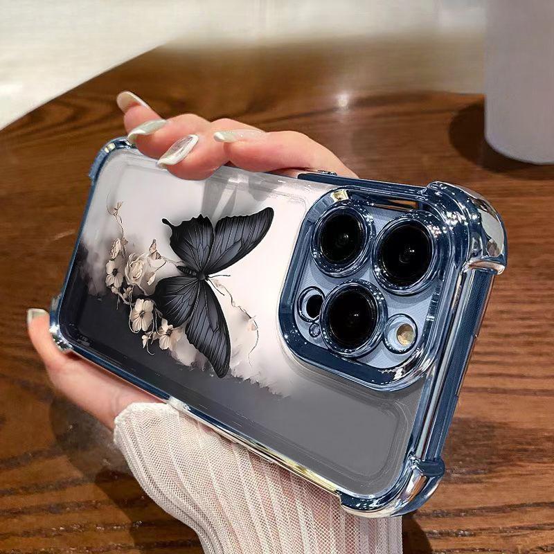 Dark butterfly pattern, four-corner anti-drop, non-slip TPU mobile phone protective case, suitable for iPhone 17 16 15 14 13 12 11 XS X, Samsung and other series models, can be given as a gift to friends or family