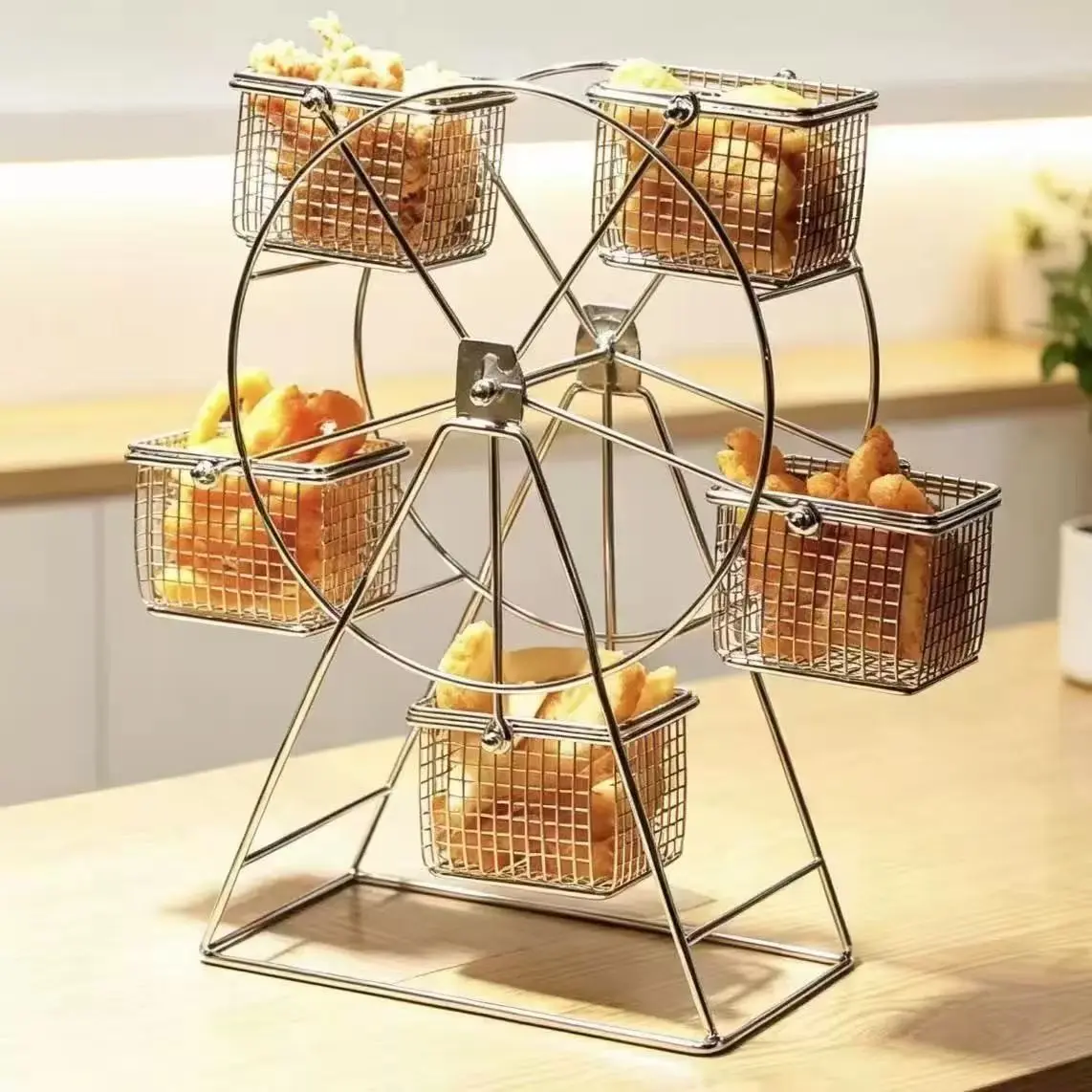 Stainless Steel Dessert Rack, Rotating Ferris Wheel Storage Shelf, American Style Creative Snack Holder, Western Cuisine French Fries Snack Stand