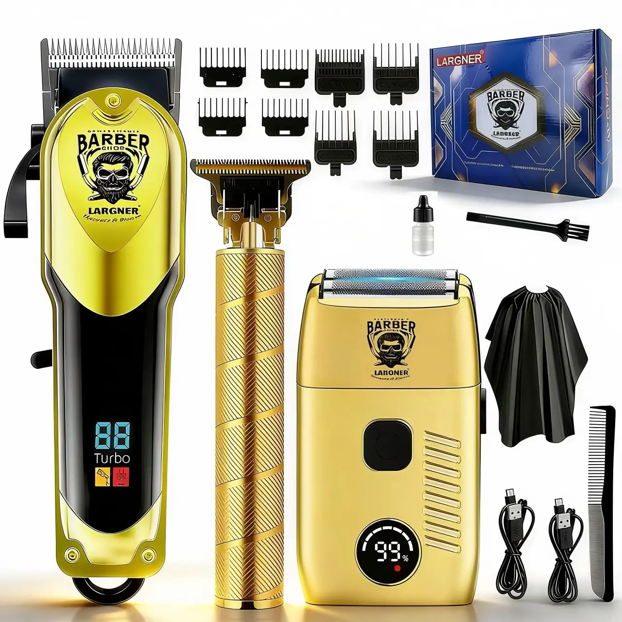 Professional Men's Electric Hair Clipper Set, High Power Trimmer, USB Fast Charging, Battery Display, Portable Storage Box, Barber Clippers