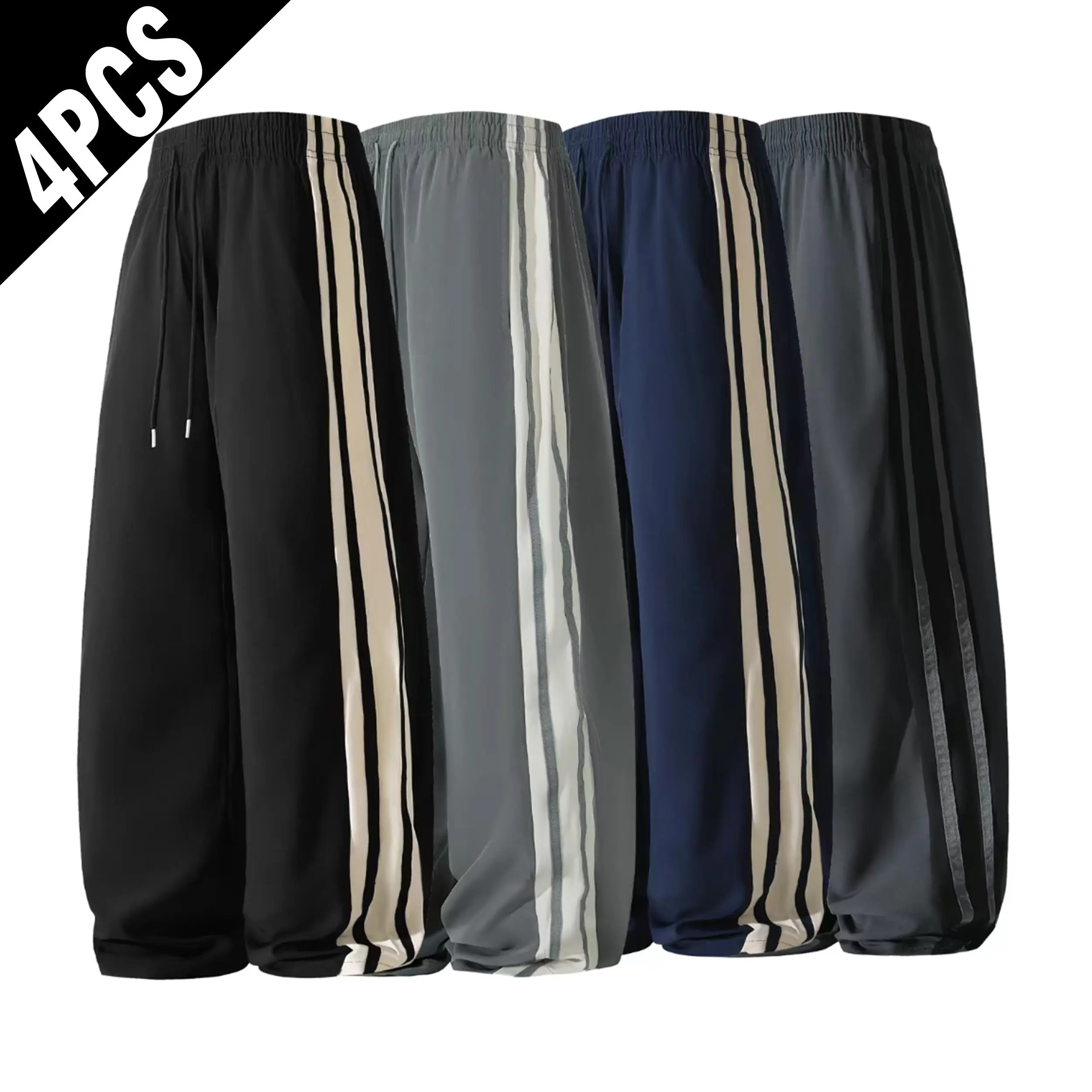 Men's Striped Trousers, Silky Drape Wide Leg Pants with a Relaxed Fit for Casual Menswear & Streetwear, 4-Piece Set sport pant loose bottom male clothes com frt clothing mens