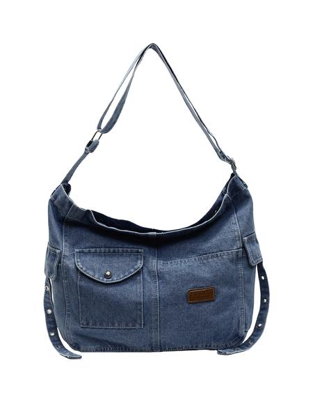 Simple retro denim shoulder bag, multi-pocket workwear style messenger bag, washed and distressed craftsmanship, retro casual messenger bag, Denim crossbody bags, suitable for daily commuting, shopping, outdoor travel, etc.