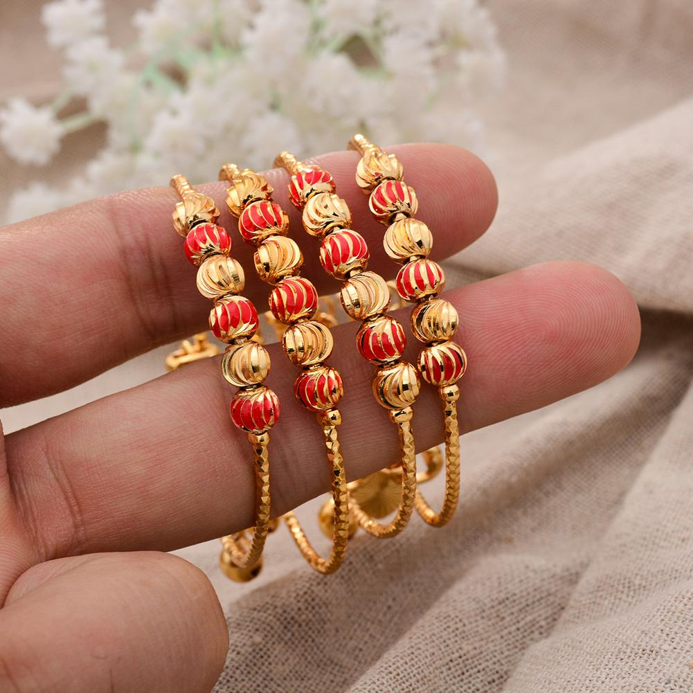 4pcs Baby Bangles Heart  Dubai Gold Color Bangles Kids Bracelet Luxury Bracelet Dubai Bangles Child Jewelry Birthday Present